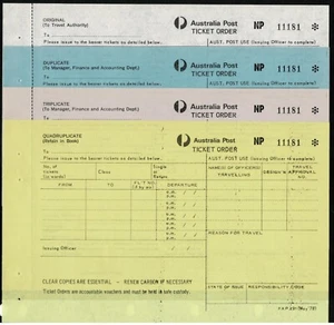 1978 Australia Post Ticket Order Form in quadruplicate. Unused. - Picture 1 of 1