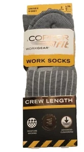 COPPER FIT WORKGEAR WORK CREW SOCKS 2 PK Gray/White Sz L/XL M~9-12 W~ 10-13 NIP - Picture 1 of 3
