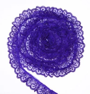 PURPLE~1 1/4 Inch Wide Ruffled Candlewick Lace Trim~By 5 Yards - Picture 1 of 1