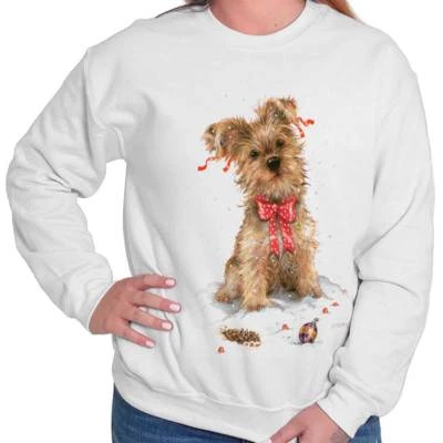 Cute Christmas Yorkie Terrier Puppy Xmas Dog Womens Crewneck Sweatshirt Pullover - Image 1 of 4