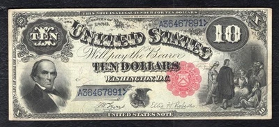 FR. BILLETE DE 10 DÓLARES DE 113 1880 “JACKASS” MONEDA DE CURSO LEGAL ESTADOS UNIDOS EXTREMADAMENTE FINO Foto 1 de 2