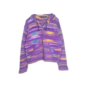 Vtg 90s Space Dye Sweater 100% Cotton Nepal Knit Rainbow Purple Hooded Metal Zip - Picture 1 of 13
