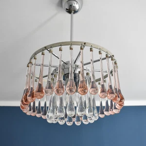 Lampadario a goccia vintage Murano / Lampadario cascata Paolo Venini Italia anni 70 - Foto 1 di 17