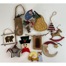 Vintage Lot of 12 Handmade Christmas Ornaments Santa Claus Nativity Snowman Tree