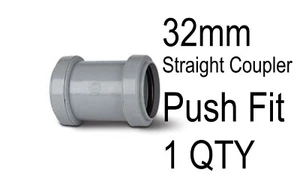 1 x 32mm Push Fit Waste Straight Coupler Grey Water Pipe Fitting Connector Drain - Picture 1 of 2