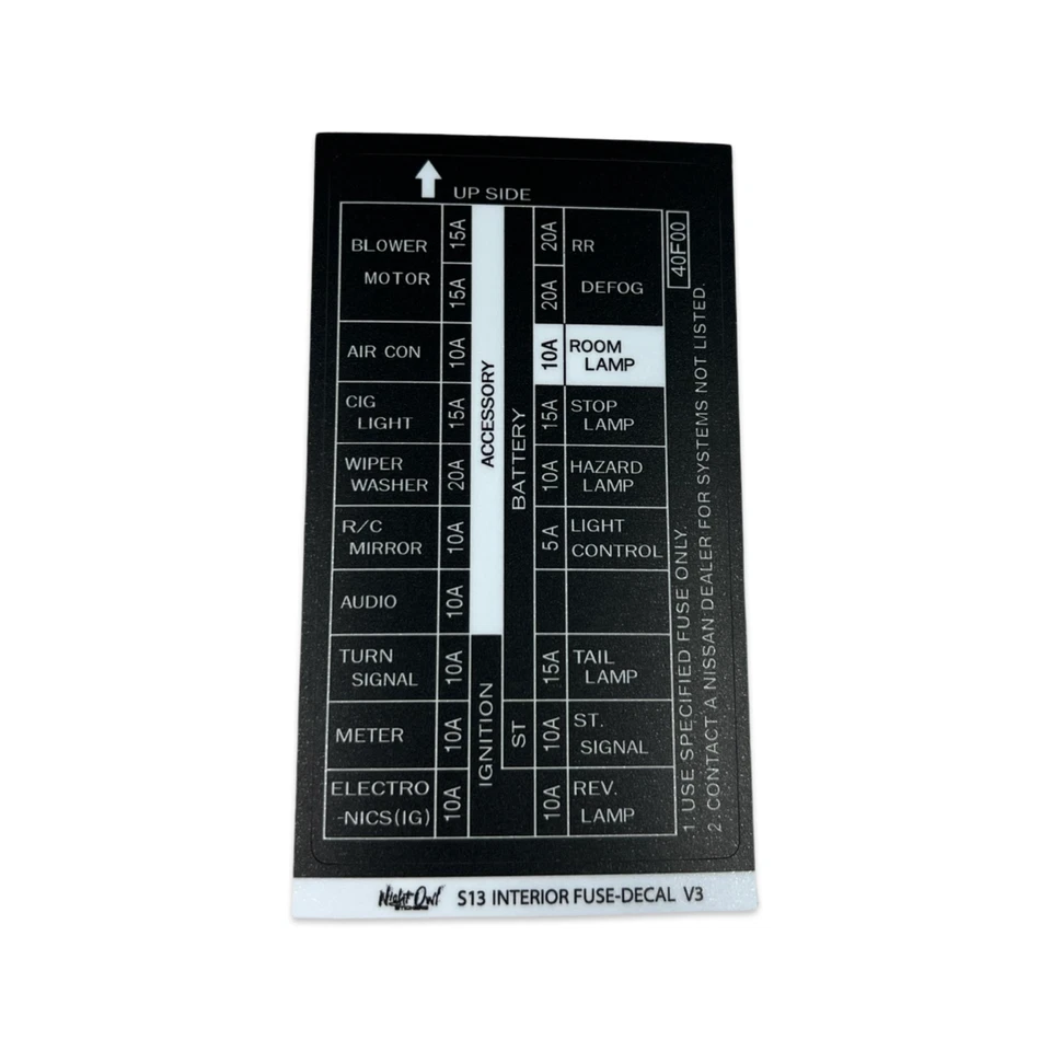 ETIQUETA FUSIBLE INTERIOR NISSAN 240SX SILVIA S13 (40F00) Versión-3 Foto 1 de 1