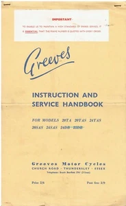 GREEVES MODEL 20TA 20TAS 24TAS 20SAS 24SAS 24DB 25DB ORIG. 1959 SERVICE HANDBOOK - Picture 1 of 1
