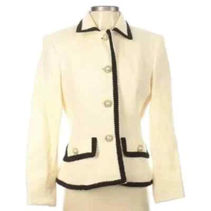 Barrie Pace Blazer Women's Size 4 Beige Wool Blend Collared Single-Breasted - Picture 1 of 6