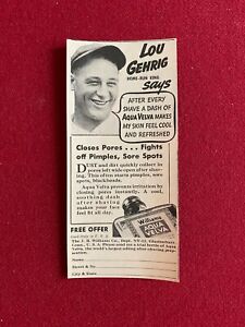 1937, Lou Gehrig, "AQUA VELVA" Advertisement (Scarce / Vintage)