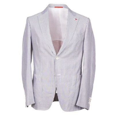 Abrigo deportivo Isaia Slim-Fit 'Capri' azul marino a rayas algodón-seda 40R (UE 50) NUEVO CON ETIQUETAS Foto 1 de 4