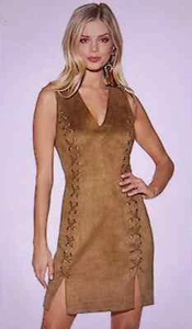 Boston Proper FAB! Brown Lace Up Vegan Suede Dress Size 12 - Picture 1 of 7