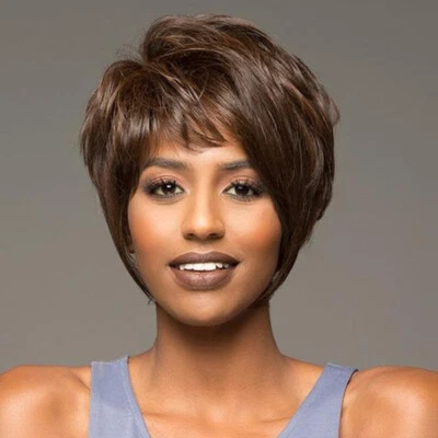 Pelucas naturales de cabello sintético marrón corto para mujer peluca corte pixie Foto 1 de 4