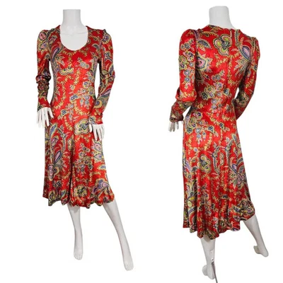 Mad Whirl 1970s Red Floral Print Panne Velvet Dress I Sz Sm - Image 1 of 4