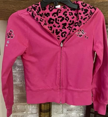 Sudadera con Capucha Justice Vintage Niñas M 12 Reversible Rosa Caliente Guepardo Sudadera Foto 1 de 3