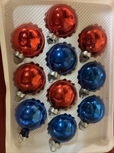 Vintage Sparkling Creations 10 Red And Blue Glass Christmas Ornaments USA - Picture 1 of 9