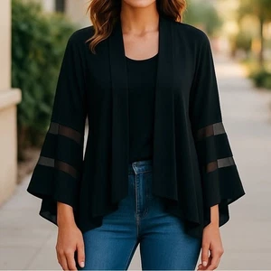 R&M Richards Bell Sleeve Open Front Jacket NWT Draped Sheer Panel USA Large - Picture 1 of 7