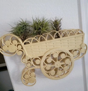 De Colección Homco Años 70 Burwood LG BLANCO Imitación Mimbre Flor Carro Bolsillo Pared 22X15 - Imagen 1 de 12