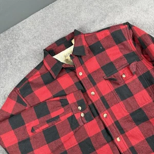 Red Head Large Button Up Shirt Black Buffalo Plaid Flannel Fleece Sherpa Shacket - Picture 1 of 9