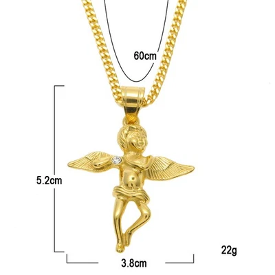 HIP HOP ÁNGEL QUERUBÍN Colgante Collar CONJUNTO CIRCONITA CÚBICA Piedras Cuerda/Cadena Cubana Oro Plata Foto 1 de 4