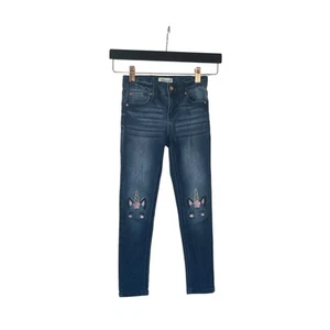 Revery Pants Girls Blue Denim Jeans Embroidered Unicorn Mid Rise Skinny Size 6 - Picture 1 of 6