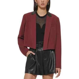 Dkny Women's Cropped Open-Front Blazer Cabernet Sz L - Picture 1 of 6