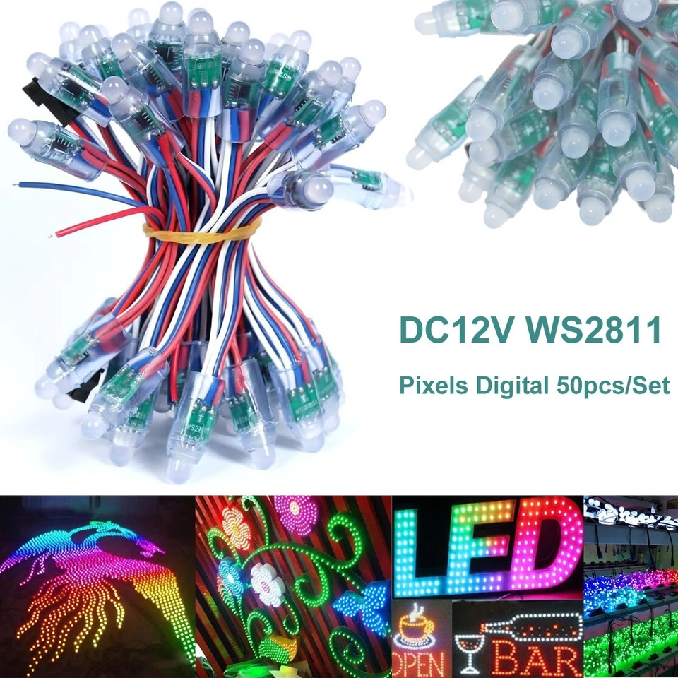 50pcs/Set DC12V 12MM WS2811 RGB Pixels Digital Individually Addressable Diffused - image 1 of 4