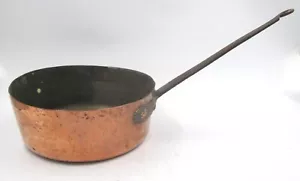 ANTIQUE FRENCH 28cm HANDMADE 2.2 kg HAMMERED COPPER SAUTE PAN TINNED WINDSOR - Picture 1 of 10
