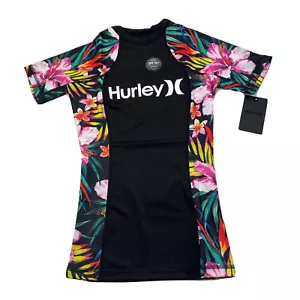 Hurley Womens UPF 50+ Rashgaurd Shirt Black Garden Flowers Size XS - Picture 1 of 8