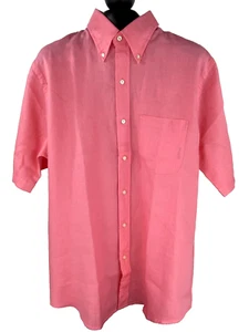 NEW Lands' End Men's Linen Short Sleeve Shirt M 15 - 15.5 Coral Pink 100% Linen - Picture 1 of 9