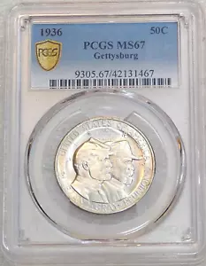 1936 Gettysburg Silber halber Dollar PCGS MS 67 frostig weiß PQ neuer Halter #D89 - Bild 1 von 4