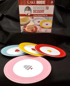 Cake Boss 4 DESSERTTELLER gewidmet farbige Ränder mit Mini Kuchen Mitte Design - Bild 1 von 9
