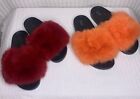 Faux Fur Slides Slippers Fuzzy Fluffy Flat Sandals Open Toe Orange Red 2 Pairs Only $17.97 on eBay