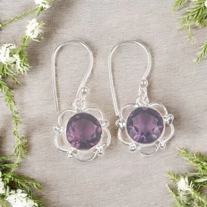 African Amethyst Gemstone 925 Sterling Silver Jewelry Handmade Boho Earring1.40" - Picture 1 of 4