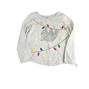 Jumping Beans GIRLS Christmas SLOTH Graphic LONG SLEEVE TEE Size 5 Gray HOLIDAY - Picture 1 of 6