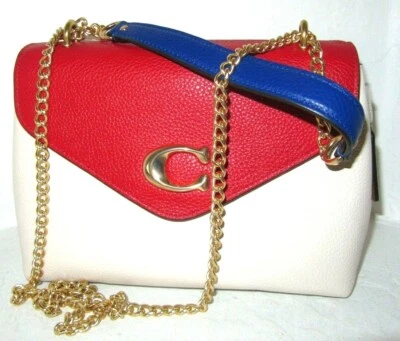 Coach Nuevo C6786 Tammie Bolso de Hombro Bloque de Color Eléctrico Rojo Blanco Azul Nuevo con Etiquetas $378 Foto 1 de 4