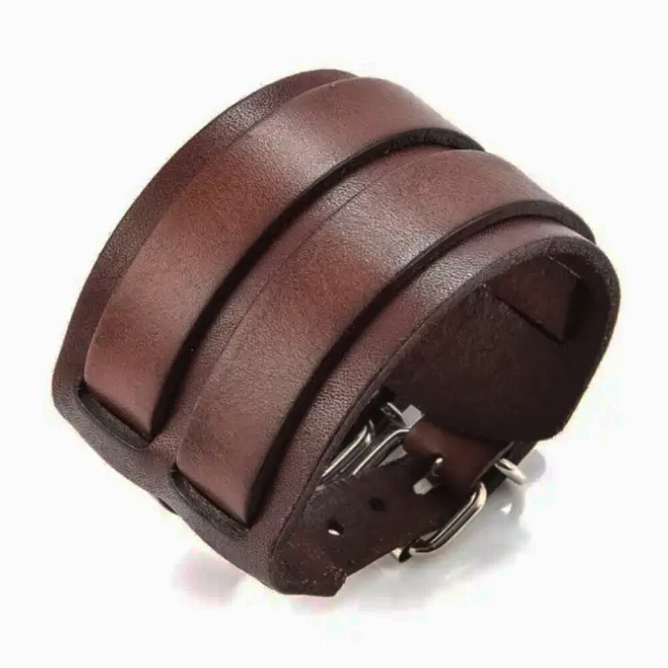 Zense - Bracelet de force marron en cuir pour homme avec double lanière ZB0345 - Photo 1/4