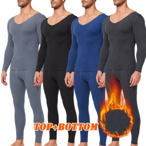 Men Thermal Underwear Set Long Johns Cold Weather Fleece Top & Bottom Ultra Soft - Picture 1 of 17