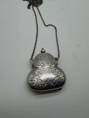 Antiguo collar monedero alemán vintage de plata con cadena de 24" Foto 1 de 4