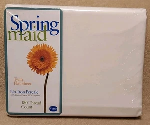 Hoja plana doble Springmaid sin hierro 180 percal - Delantal marfil - Nueva de Lote Antiguo - Imagen 1 de 3