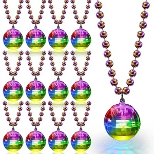 12 Stück LED Discokugel Halsketten leuchten Karneval Perlenketten 70er Disco... - Bild 1 von 6