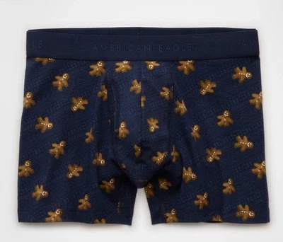 Трусы мужские American Eagle боксерские средние темно-синие 4,5 дюйма средняя длина пряники праздничные - Изображение 1 из 4
