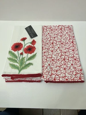 Max Studio Home Kitchen Towels Set of 2 Poppy Flowers Embroidery  20” X 28” - Image 1 of 4