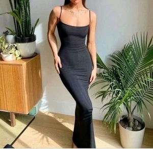SKIMS | Soft Lounge Long Slip Dress Maxi Sleeveless Onyx Black NWT Small LARGE - Picture 1 of 9