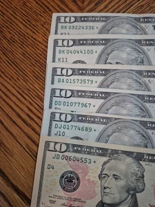 Lot Of 6 $10 Dollar ** STAR NOTES ** 1999-09 Federal Reserve Notes. Most VF+ - Picture 1 of 6