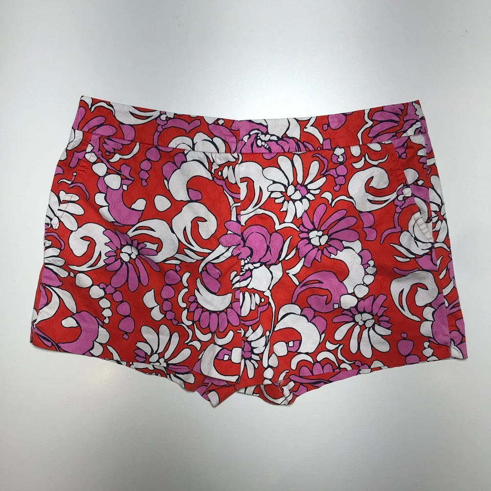 Pantalones Cortos Trina Turk Para Mujer 12 Elastizados Corbin 2 Flora Jacquard en Rojo Rosa Blanco Foto 1 de 4