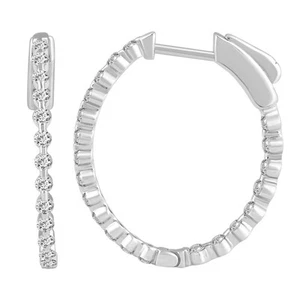 Ladies Hoop Earrings 1.00ct Round Natural Diamond 14k White Gold - Picture 1 of 1