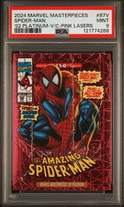 2024 MARVEL MASTERPIECES '92 PLATINUM V/C PINK LASERS 87V SPIDER-MAN PSA 9 - Picture 1 of 2