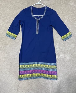 Aurelia Kurta Girls Dress Size Small Tunic Blue Embroidered 3/4 Sleeve - Picture 1 of 16