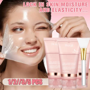 1/2/3/5PCS Collagen Overnight Wrapping Peel Off Facial Mask Skin Care with Brush - Picture 1 of 19