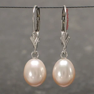 Natural Pink Pearl Dangle Earrings - 14k White Gold Leverback - Picture 1 of 3